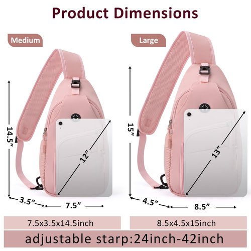 Tuwubi Crossbody Bags for Women Trendy,Sling Bag for Men with Adjustable Shoulder,Travel Essentials Backpack Suitable for Sports Running Traveling Hiking(Pink,Large)