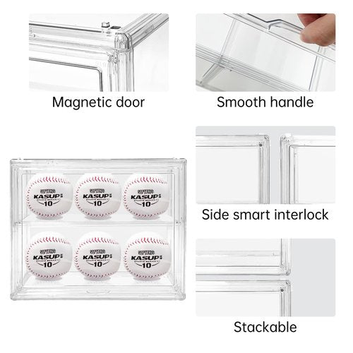 BOHOIDEE 2 Tiers Clear Display Case for Baseball, Acrylic Baseball Holder Display Case with Magnetic Door, Wall-Mounted Dustproof Showcase for Memorabilia Baseball