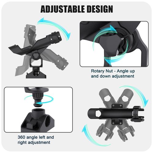 Fishing Rod Holders for Boat, Fishing Boat Rod Holder with Track Mount, Rod Rack for Kayak Track System, 360 Degree Adjustable Fishing Pole Holders 2Pack