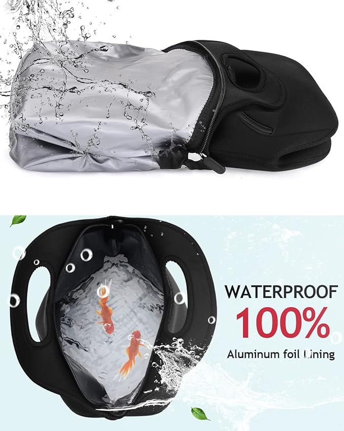 Yookee Home Neoprene Lunch Bag for Men, Black with Pocket, 12.5"L x 6.5"W x 12.5"H
