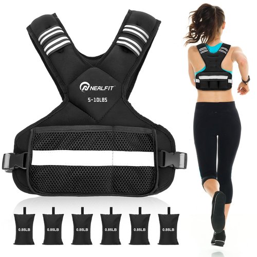 NEALFIT Weighted Vest for Women and Men, 5-10lb/11-20lb/18-30lb Adjustable Weighted Vest with Reflective Strip, Body Weight Vest for Walking, Running, Fitness, Strength Training (Black, 5-10 lbs)