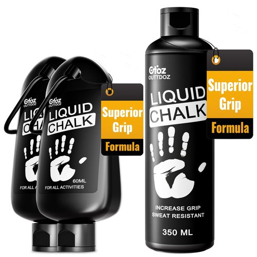 OUTTDOZ Superior Grip Liquid Chalk Mess-Free Gym Chalk for Weightlifting, Gymnastics, Rock Climbing, Dancing, Dries in Seconds. 350ML + 60ML*2.