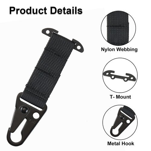 Tactical Gear Clip, T-Mount MOLLE Webbing Belt Clip with HK Hook for Backpack, Key Holder Vest Accessories(Black- 4pcs)