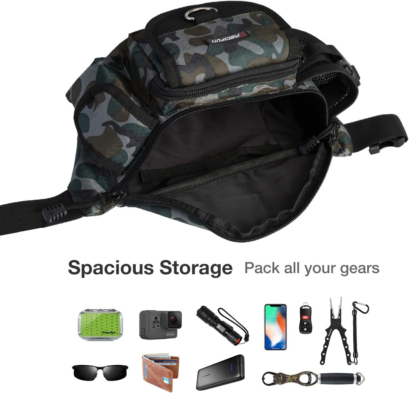 Piscifun Fishing Fanny Tackle Bag with Adjustable Waist Strap, Small Fishing Bag
