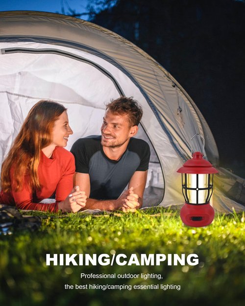Camping Lights - LHQOO LED Lights for Power Outage, LED Flashlights with Three Dimmers, Rechargeable Camping Lantern with Hook, Suitable for Fishing, Picnics, Camping, Halloween, Birthday Gifts(Red)