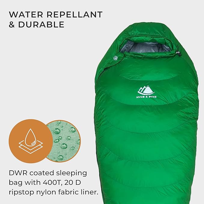 Hyke & Byke Katahdin 32 F Hiking & Backpacking Sleeping Bag - 4 Season, 625FP Ultralight Sleeping Bag - Water Resistant - Charcoal Gray - Short