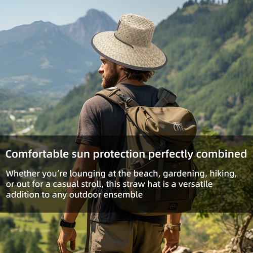 TUREVIEW Men's and Wowen's Lifeguard Straw Hat Wide Brim Beach Hat Sun Protection Outdoor Hat for Fishing Hiking (American Flag)