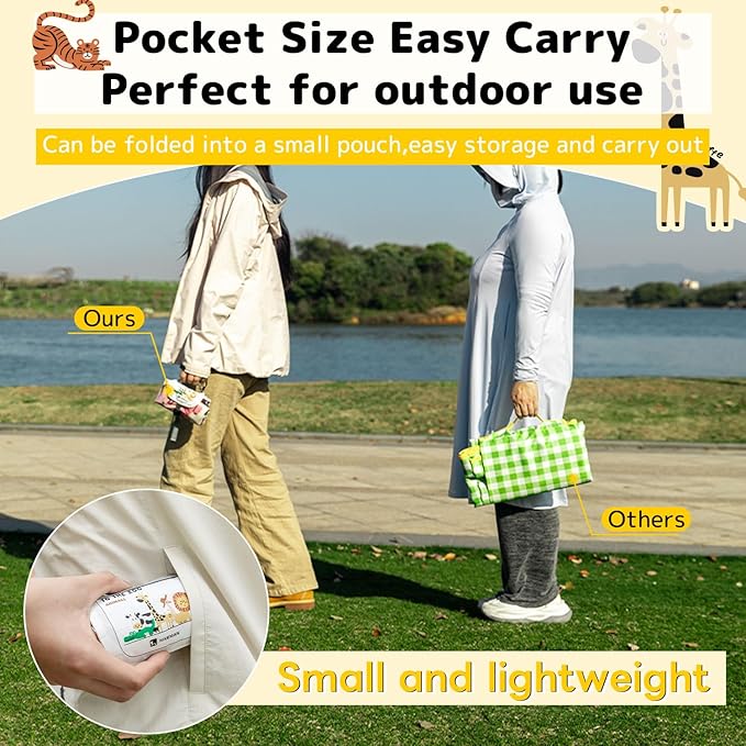HIKEMAN Pocket Picnic Blanket Beach Blanket - Mini Waterproof Camping Blanket,Lightweight Outdoor Blanket with Hand Strap for Picnics Beach Hiking Camping Travel (Brown, M)