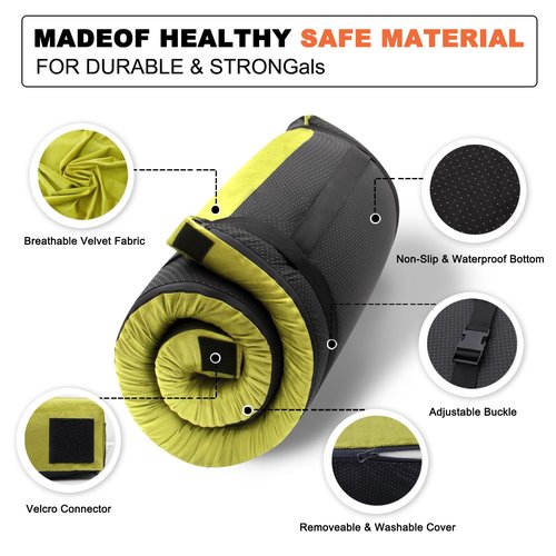 Airpanda Memory Foam Camping Mattress Sleeping Pad, 3" Thick Waterproof Portable Roll Up Sleeping Mats & Floor Mattress Pad with Pillow + Travel Bag for Camping Car Truck Tent Sleepover Kids Adult