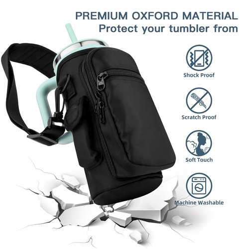 Xxeciz Water Bottle Carrier Bag for Hydro Flask Travel 40/32 oz Tumbler with Phone Pocket, Nylon Water Bottle Holder with Strap Water Bottle Sling Pouch for Hydro Flask Cup Accessories (32 OZ)