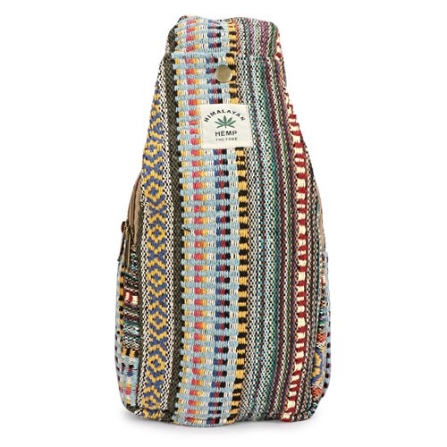 LONGING TO BUY Hemp Sling Backpack- Hemp Cross body Bag- Hemp Shoulder Backpack Adjustable Strap for Men & Women (Light Multicolored-1), Large