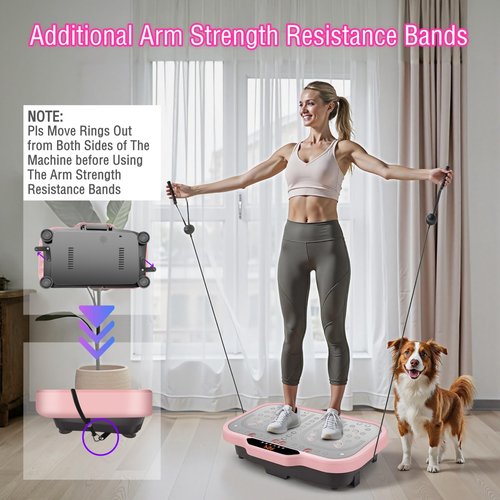ENOWPO Vibration Plate Exercise Machine, Vibrating Fitness Platform Whole Body Shake Board Workout Equipment Fat Burner Vibrate Stand with Bluetooth Resistance Bands for Women Men Home Sport Gym-Pink