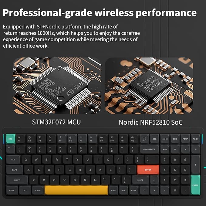 nuphy Air96 V2 Wireless Mechanical Keyboard,100 Keys RGB Backlit Keyboard,Supports Bluetooth 5.1,2.4G and Wired Connection,for PC/Laptop/Windows/Mac -Black Gateron Moss Switch