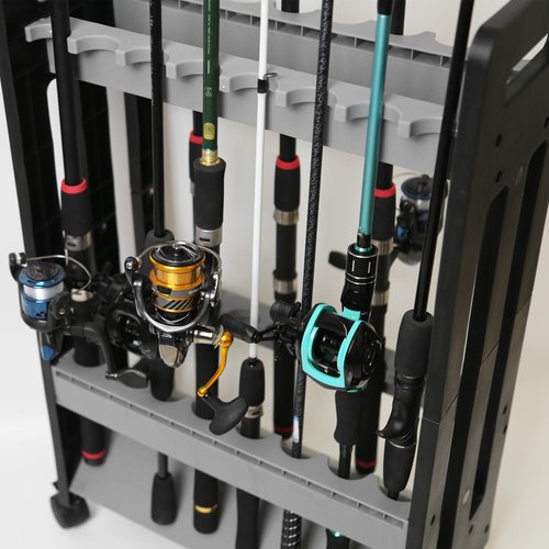 Jorazor Fishing Rod Holder,Fishing Pole Holders for Garage,Rod Holder for 16 Rod and Reel Combos,Vertical Fishing Rod Rack Floor Storage,Fishing Gifts for Men (Gray)