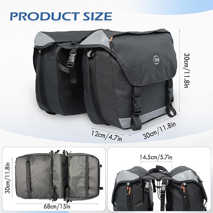 QYCHHJ 25-35L Bike Bags for Bicycles Rear Rack Bike Rack Bag with Water-Resistant Zippers, Waterproof Bike Trunk Bag with Side Pockets Pannier Bag for Bike Accessories