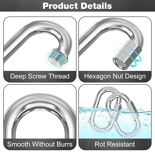 M10-30 Pack 3.5“ Quick Links Chain Connectors, 3/8″ Galvanized Chain Locking Carabiners Hooks, 2000LBS Heavy Duty Thread Quick Link Clips, Twist Oval Keychain D Shape for Swing, Camping