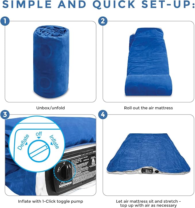 SoundAsleep Dream Series Luxury Air Mattress with ComfortCoil Technology & Built-in High Capacity Pump for Home & Camping- Double Height, Adjustable, Inflatable Blow Up, Portable - Queen Size