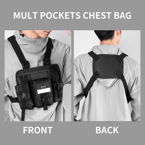Tactical Chest Bag for Men, Outdoor Multi-purpose Utility Vest Pouch with Water Bottle Pocket EDC Chest Pack Daypack for Running Hiking Cycling