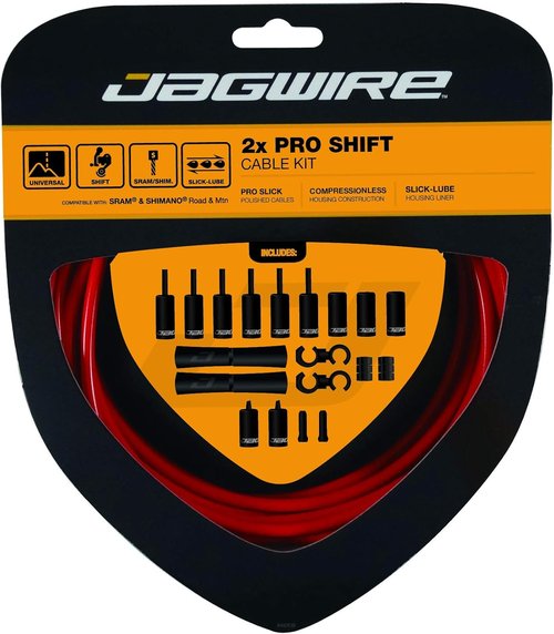 Jagwire - 2X Pro Universal Gear Shift Kit | for Road, MTN and Gravel | Compatible with SRAM and Shimano Gears, Polished Stainless Steel Cables, 10 Color Options