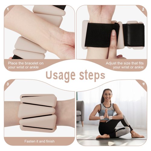 Wrist Weights for Women, Adjustable Ankle Weights Silicone Bracelet Weights Arm Leg Weights for Women Men Ankle Weights for Yoga Running Swimming Pilates Gym, 1 Pair (1 lb Each) (Beige)