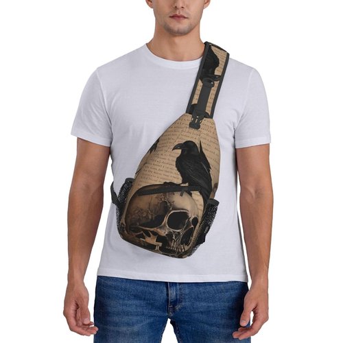 PVTIONXIE Edgar Allan Poe The Raven Skull Crossbody Chest Bags for Women, Small Crossbody Shoulder Bag Sling Bag Travel Hiking Daypack