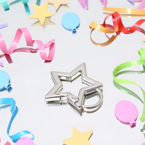 Silver Star Shaped Stainless Steel Keychain Clip Carabiner Snap Hook Holder Star Carabiner Hook Clip Keychain Carabiners for Keys and Wallet Accessory with Key Chain Rings（with Loop Hook）