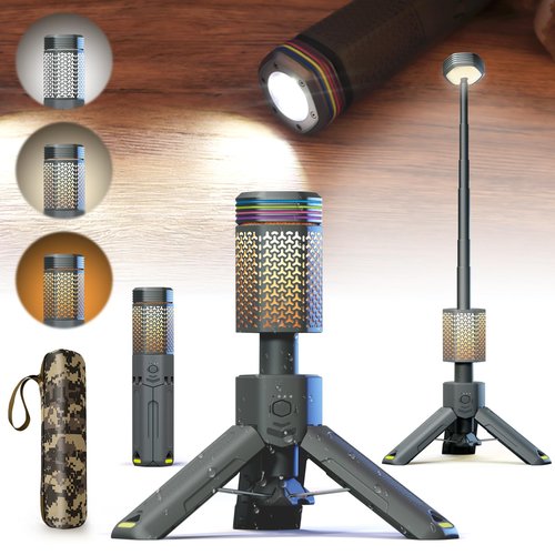 Camping-Lights-Rechargeable,Outdoor Telescopic-Collapsible-Lanterns with 2 Light Sources Mobile Lighting 10500mAh Battery Flash Light & Road Lamp for Adventure/Hiking/Camping/Live Streaming(Dark Grey)