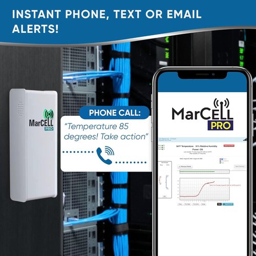 MarCELL PRO - Professional Level Remote Temperature, Humidity & Power Monitor - No WiFi Needed (Uses Verizon Network) - RV, Network Room, Freezer, Home - Instant Phone Call Alerts - Made in The USA