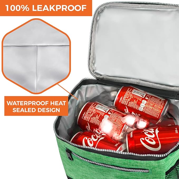 opux Extra Large Insulated Lunch Box Men Women, Lunch Bag for Work, Leakproof Soft Cooler Tote Adult, Lunch Pail, Picnic Beach Collapsible Food Bag with Shoulder Strap, Heather Green