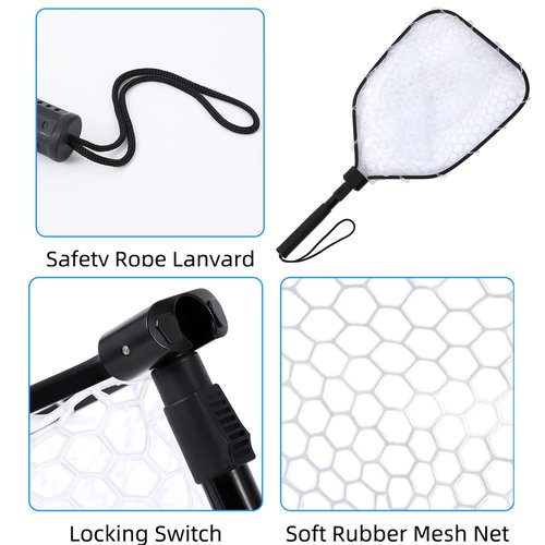 Hipicute Foldable Fish Net for Trout, Fly Fishing Landing Net, Trout Fishing Nets with Handle, Soft Rubber Mesh Net, Easy Catch & Release Fish, Fishing Net for Stream Shore Kayaking Fishing