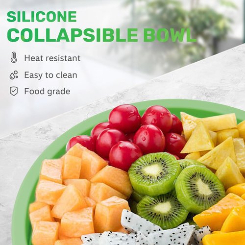 MORSNE Collapsible Silicone Bowls with Lids for Camping, Microwave, Travel & Outdoor Hiking - Green 2 Pack (0.8L+1.4L)