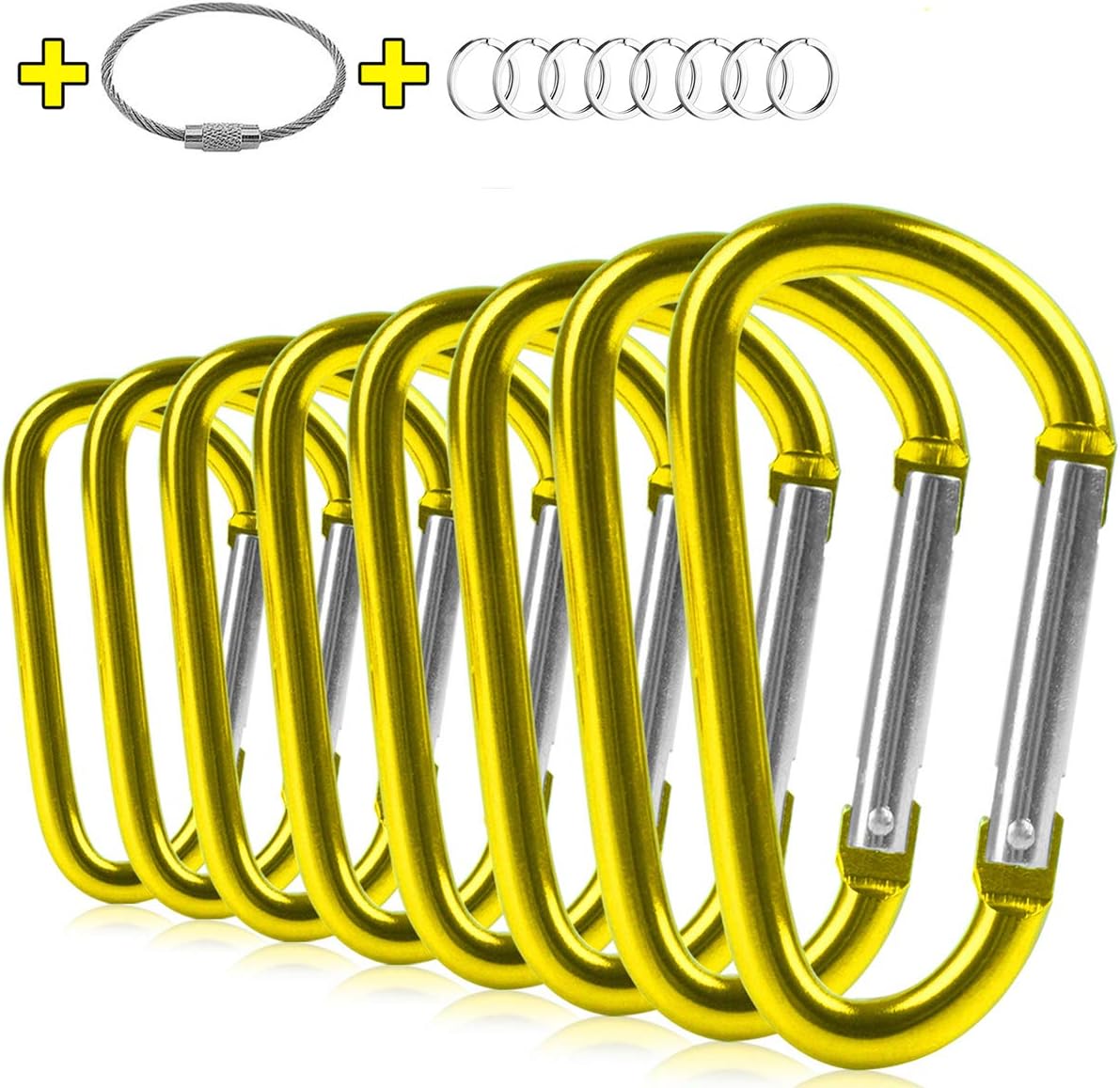 ZEINZE Carabiner Clip 3" Aluminum D-Ring Spring Loaded Gate Small Keychain Carabiners Clip Set for Outdoor Camping Mini Lock Hooks Spring Snap Link Key Chain Durable Improved Design 8 Pack