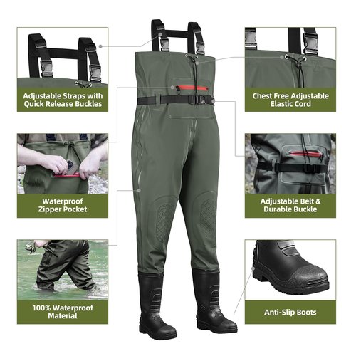 TerraTrax Fishing Chest Waders for Men & Women, Waterproof Lightweight PVC Bootfoot Waders, Durable Wader Pants with Boots for Fishing, Hunting Size 9
