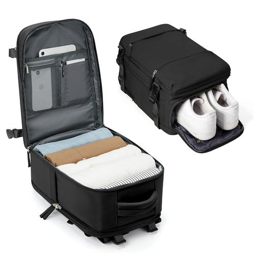 Small Black Gym Backpack for Women Men, Waterproof Sports Backpack with Expandable Shoe Compartment, Lightweight Travel Backpack Dance Backpack Casual Daypack Gym Bag