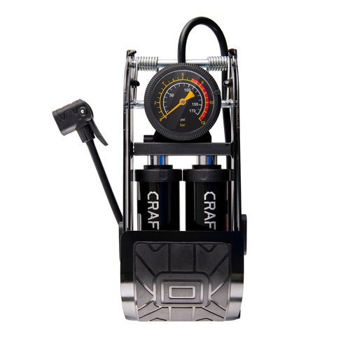 CRAFTERS Foot Pump - Multipurpose Valve Head for Bikes, Cars and Balls | Long Hose | Easily Readable Gauge | Light & Durable Steel Build.