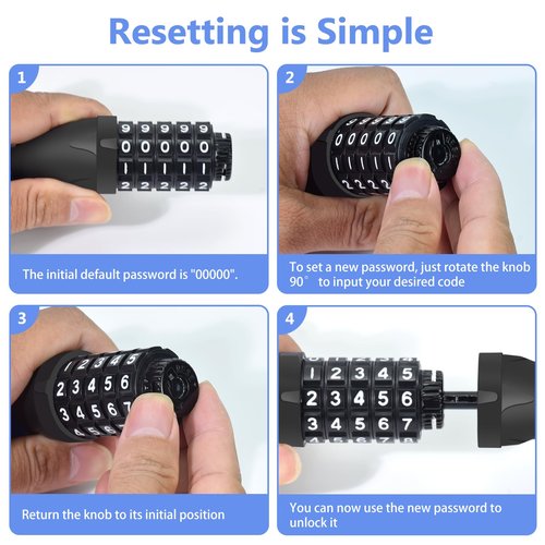 Topcrown Bike Lock 3.2 ft Long High Security Heavy Duty Anti Theft Bike Chain Lock, 5 Digit Combination Resettable Keyless Bicycle Lock for Bike/Electric Scooter/Ebike/Motorcycle (Black)