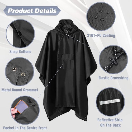 Roctee Rain Ponchos For Adults Women And Men, Waterproof Rain Coat Jacket With Hood, Pocket And Reflective Strip, Reusable Raincoat Unisex For Emergency Outdoor Camping Biking Hiking Climbing