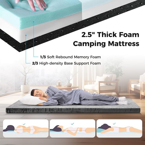 Tangkula Memory Foam Sleeping Pad, Roll Up Floor Mattress with Carry Bag, Non-Slip Bottom, Guest Floor Folding Bed for Sleepover, Portable Camping Mattress for Indoor Outdoor Car Travel Cot Tent