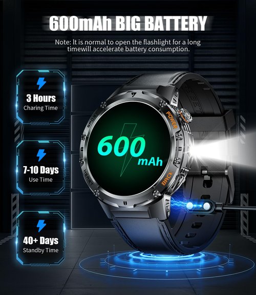 HIRREO Smart Watch for Men(Answer/Make Calls), 100+ Sport Modes Fitness Tracker, Flashlight/1.43'' AMOLED/Heart Rate/Sleep Monitor, 5ATM Waterproof Rugged Smart Watches Compatible Android iOS