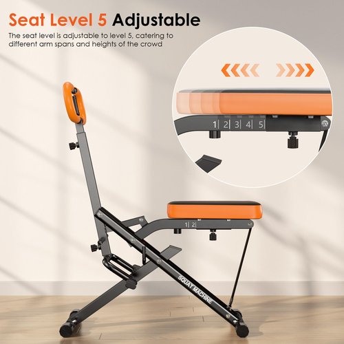 SogesHome Squat Machines Rowing Machine, Foldable & Full Body Exercise Workout Equipment, Row and Ride Squat Machine 330 LBS Weight Capacity, Glute Trainer Machine (Orange)