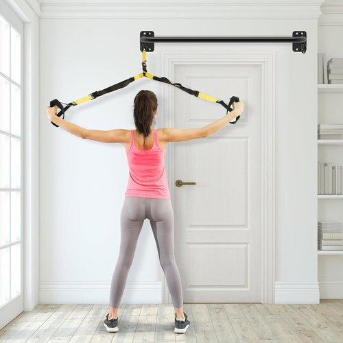 BeneLabel Pull Up Bar Wall Mount 500 LBS Capacity Doorway Chin Up Bar Steel Joist Mount Pullup Bar Multifunctional Heavy Duty Chinup Bar with Carabiner for Doorway Indoor Home Gym Garage