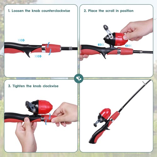 Urban Deco Kids Fishing Pole Kit 2 Pack, Portable Telescopic Kids Fishing Rod with Tackle Box, 2 Fishing Net and 2 Bucket for Beginners, Boys,Girls,Youth