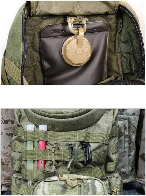 Jadedragon Multipurpose Tactical 360 Rotation D-Ring Clips/Locking Carabiner/Hydration Tube Clips/Elastic String Strap Management Tool for MOLLE Webbing Attachment Backpacks