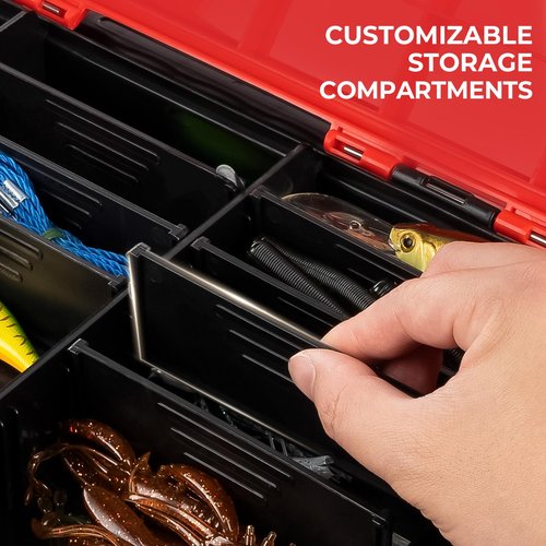 MadBite By KastKing RigHub Portable Tackle Storage Box, Adjustable Rod Holder, Cup Holder, Removable Dividers, Ideal for Fishing Lures and Gear Storage, Kayak Fishing, Ice Fishing