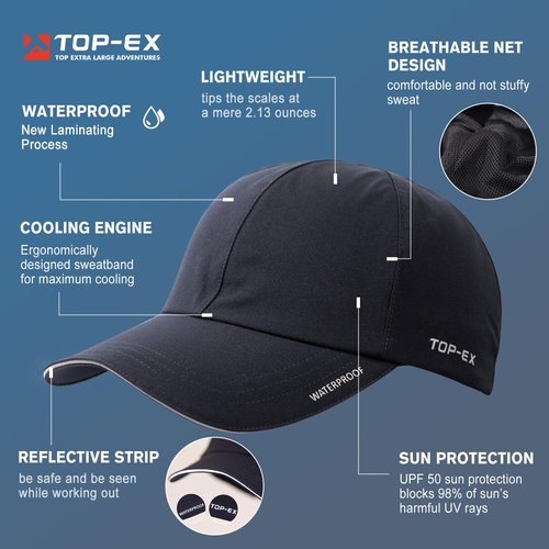 TOP-EX Large Waterproof Men Women Navy Running Hydro Cooling Hat Baseball Cap for Big Heads