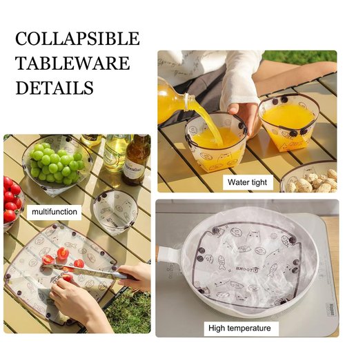 MIUPOO Collapsible Bowl Set,Portable Mess Kit,Food Grade Material Free Folding Bowl for Lunch Family Picnic,7×5.5×3.5 Inches,4 Pieces.