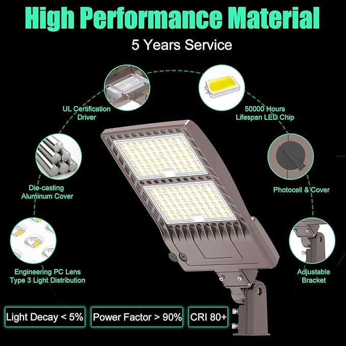 400W LED Parking Lot Light Dusk to Dawn Outdoor Lighting Pole Mount 56000LM IP65 UL & DLC Commercial Light for Street Roadways Stadium Tennis Court 5000K (100-277VAC Input), LED Shoebox Light
