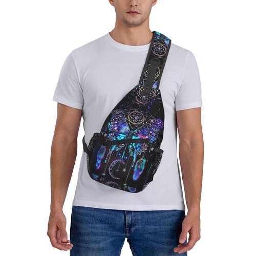 Dream Catcher With Butterfly Sling Backpack Chest Bag Crossbody Shoulder Bag Gym Cycling Travel Hiking Daypack For Men Women