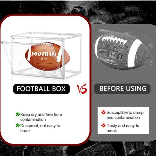 Leffis Football Display Case, Football Case Display Case, Memorabilia Display Cases with Magnetic Door and Removable Football Stand for Autographed Football (Assembly Required)