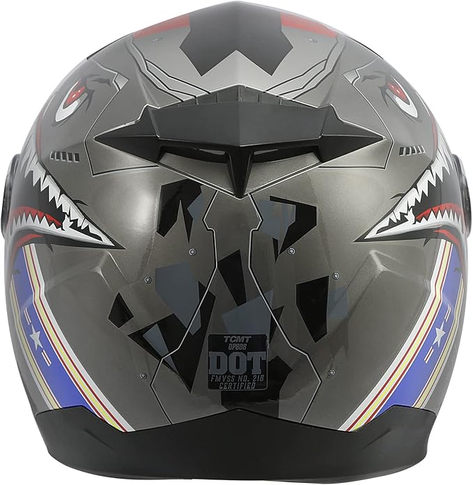 TCT-MOTORPARTS DOT Youth Kids Motocross Helmet ATV Full Face Helmets for Offroad Street Dirt Bike Go-Kart BMX MX Gray Shark Mouth Medium